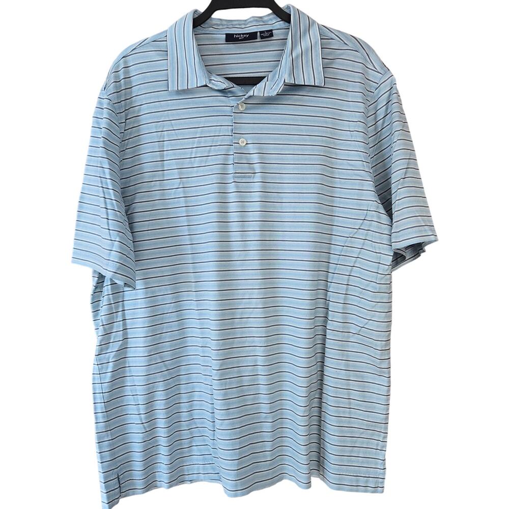 Hickey Golf Mens Striped Polo Casual Preppy L Pastel Blue Business Casual Beach